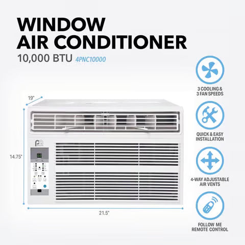 Perfect Aire 10,000 BTU Window Air Conditioner | 115V with Remote