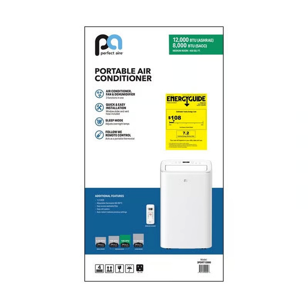 Perfect Aire 12,000 BTU Portable Air Conditioner | 8,000 SACC