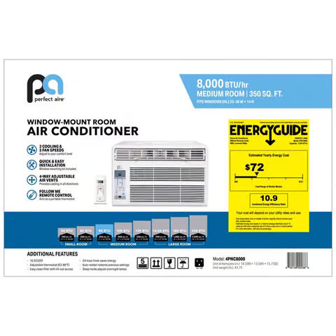 Perfect Aire 8,000 BTU Window Air Conditioner | 115V with Remote