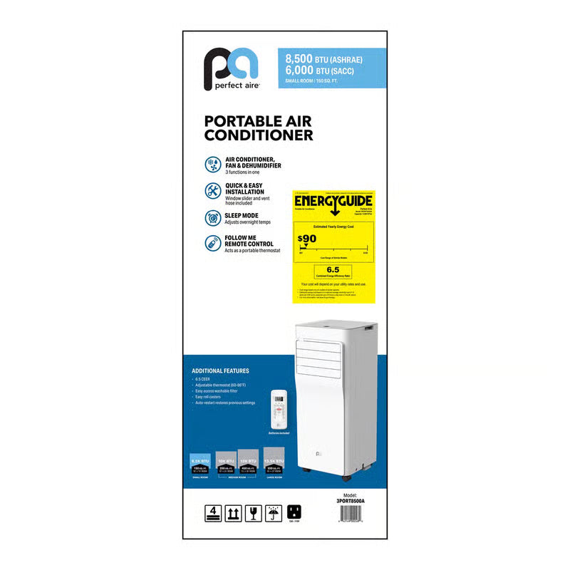 Perfect Aire 8,500 BTU Portable Air Conditioner | 6,000 SACC with Remote