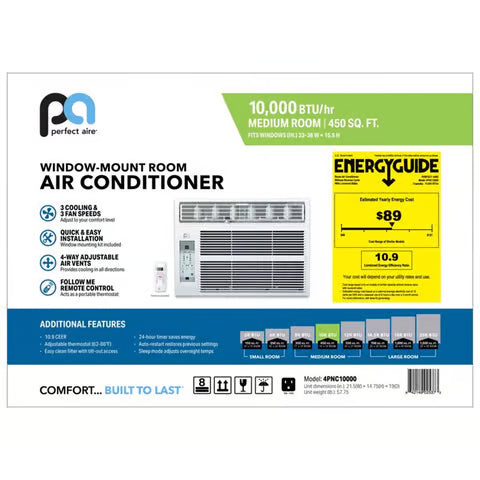 Perfect Aire 10,000 BTU Window Air Conditioner | 115V with Remote