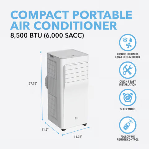 Perfect Aire 8,500 BTU Portable Air Conditioner | 6,000 SACC with Remote