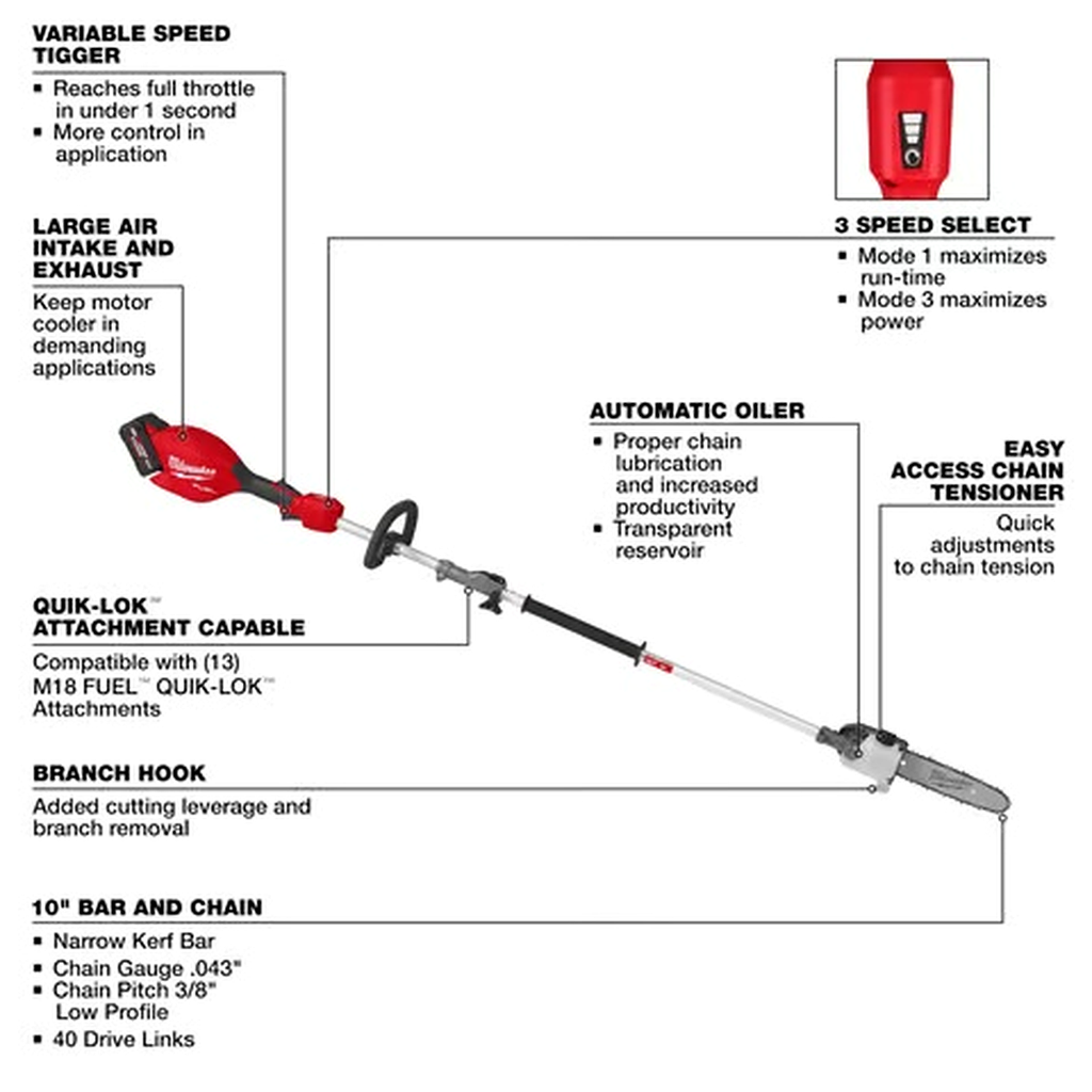 Milwaukee M18 FUEL 10" Pole Saw Kit with QUIK-LOK | 18V
